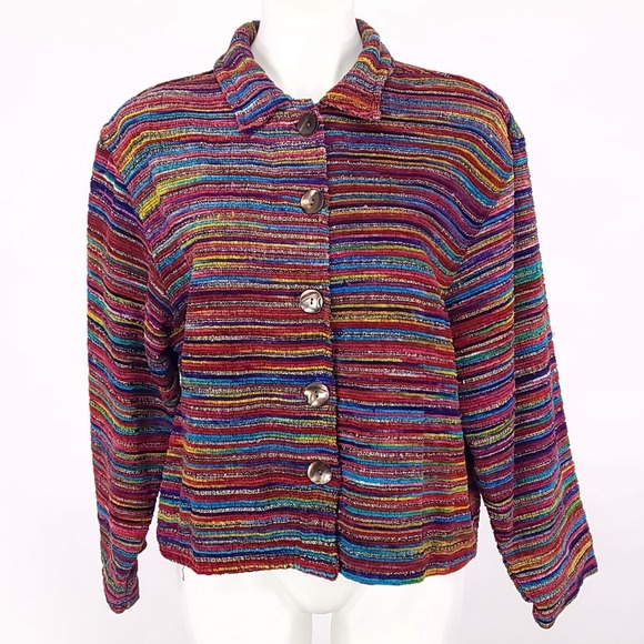 Tantrums Jackets & Blazers - TanTrums Rainbow Striped Corded Jacket Women‎ Multicolor Boho Art to Wear PL